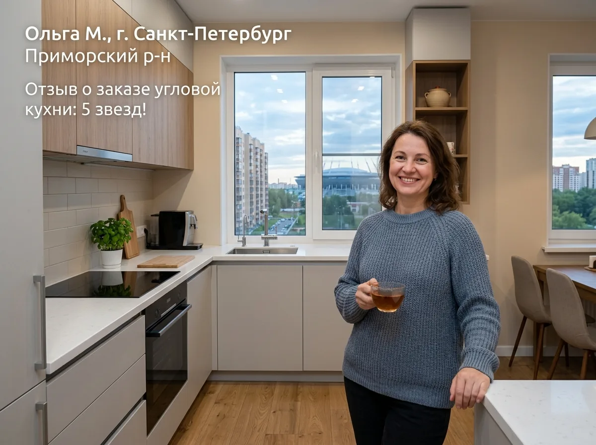 Аватар клиента Ольги М. из Санкт-Петербурга, Приморский район — отзыв о заказе угловой кухни