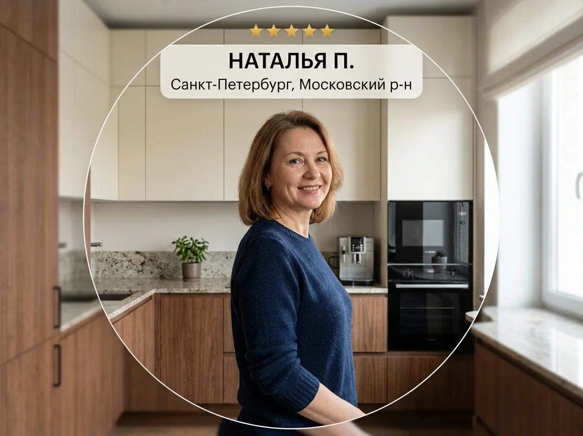 Аватар клиента Натальи П. из Санкт-Петербурга, Московский район — отзыв о заказе п-образной кухни шпон и эмаль